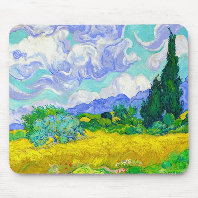 Wheat Field with Cypresses by Vincent Van Gogh Mouse Mat (Front)