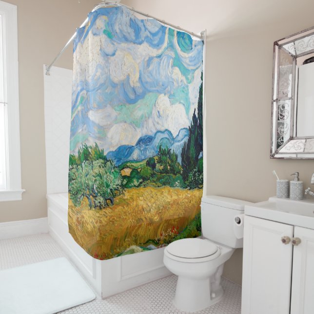 Wheat Field with Cypresses by Vincent van Gogh Shower Curtain (In Situ)
