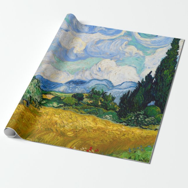 Wheat Field with Cypresses by Vincent Van Gogh Wrapping Paper (Unrolled)