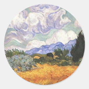 Wheat Field with Cypresses Classic Round Sticker