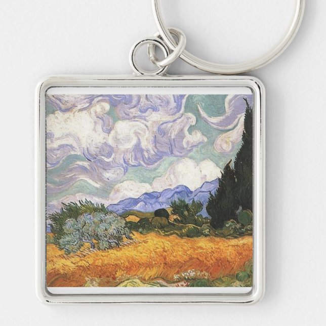 Wheat Field with Cypresses Key Ring (Front)