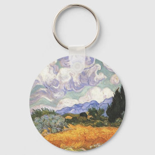 Wheat Field with Cypresses Key Ring