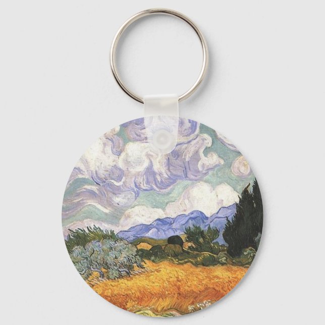 Wheat Field with Cypresses Key Ring (Front)
