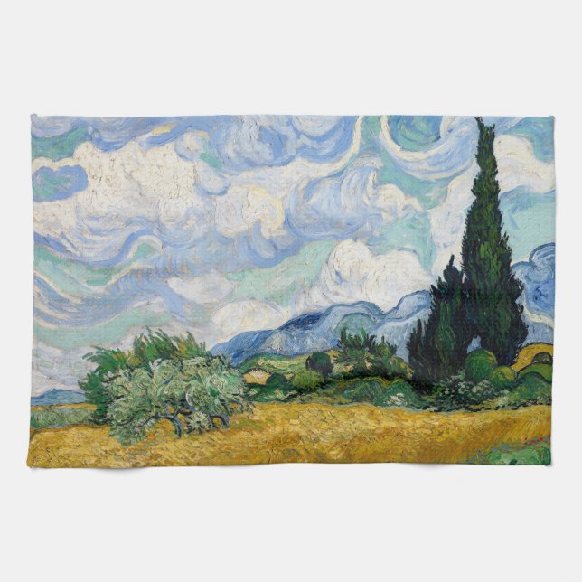 Wheat Field with Cypresses Kitchen Towel (Horizontal)