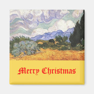 Wheat Field with Cypresses, Merry Christmas Magnet