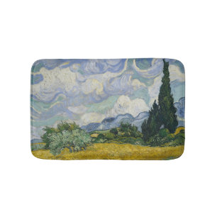 Wheat Field with Cypresses, Oil Painting, Van Gogh Bath Mat