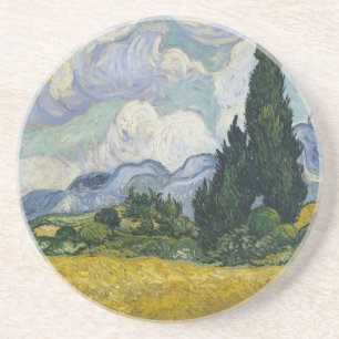 Wheat Field with Cypresses, Oil Painting, Van Gogh Coaster
