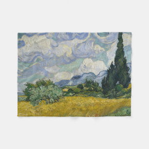Wheat Field with Cypresses, Oil Painting, Van Gogh Fleece Blanket