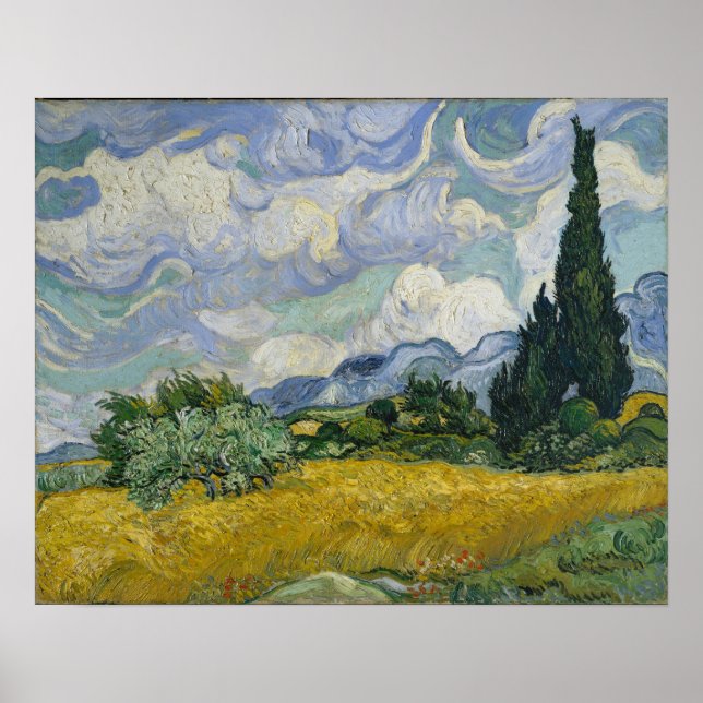Wheat Field with Cypresses Poster (Front)
