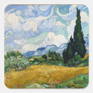 Wheat Field with Cypresses Round Sticker