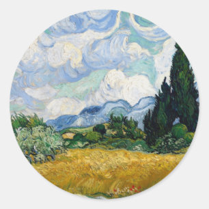 Wheat Field with Cypresses Round Sticker