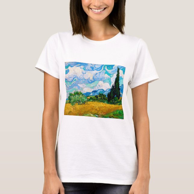 Wheat Field with Cypresses, Van Gogh T-Shirt (Front)