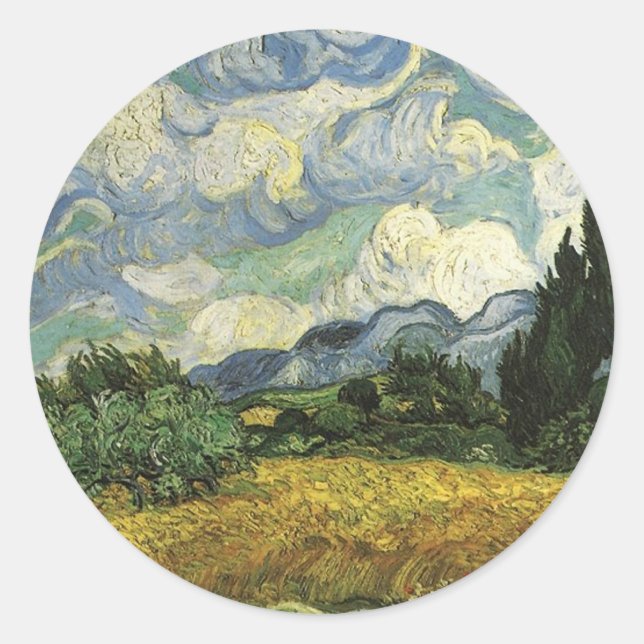 Wheat Field with Cypresses,Vincent Van Gogh Classic Round Sticker (Front)