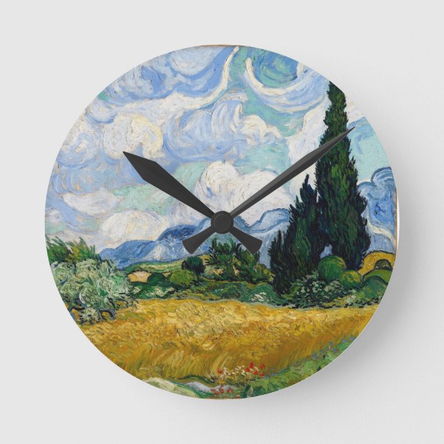 Wheat Field with Cypresses Wall Clock (Front)