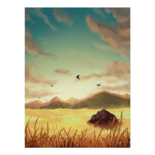 Wheat fields at sunrise poster