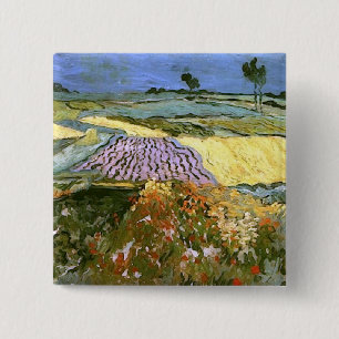 Wheat Fields Near Auvers Van Gogh Fine Art 15 Cm Square Badge