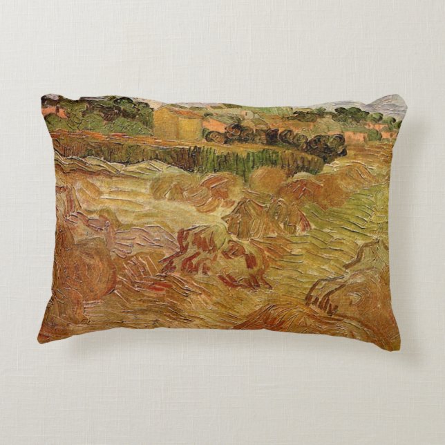 Wheat Fields with Auvers by Vincent van Gogh Decorative Cushion (Back)