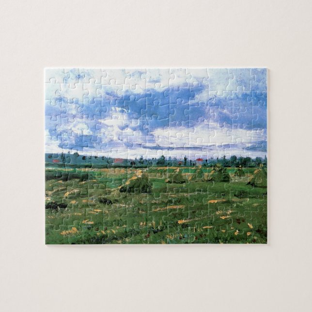 Wheat Fields with Haystacks by Vincent van Gogh Jigsaw Puzzle (Horizontal)