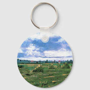 Wheat Fields with Haystacks by Vincent van Gogh Key Ring