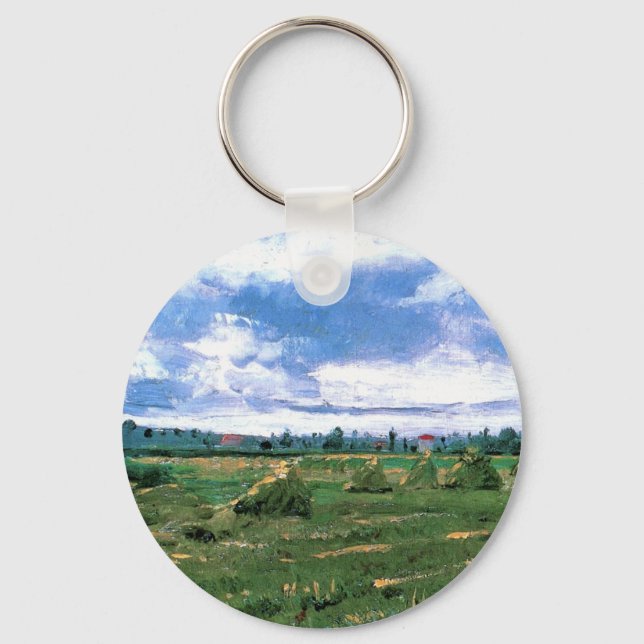 Wheat Fields with Haystacks by Vincent van Gogh Key Ring (Front)