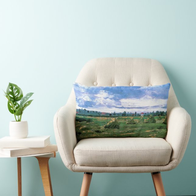 Wheat Fields with Haystacks by Vincent van Gogh Lumbar Cushion (Chair)