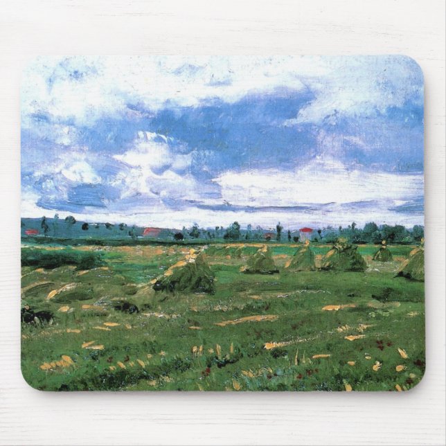Wheat Fields with Haystacks by Vincent van Gogh Mouse Mat (Front)