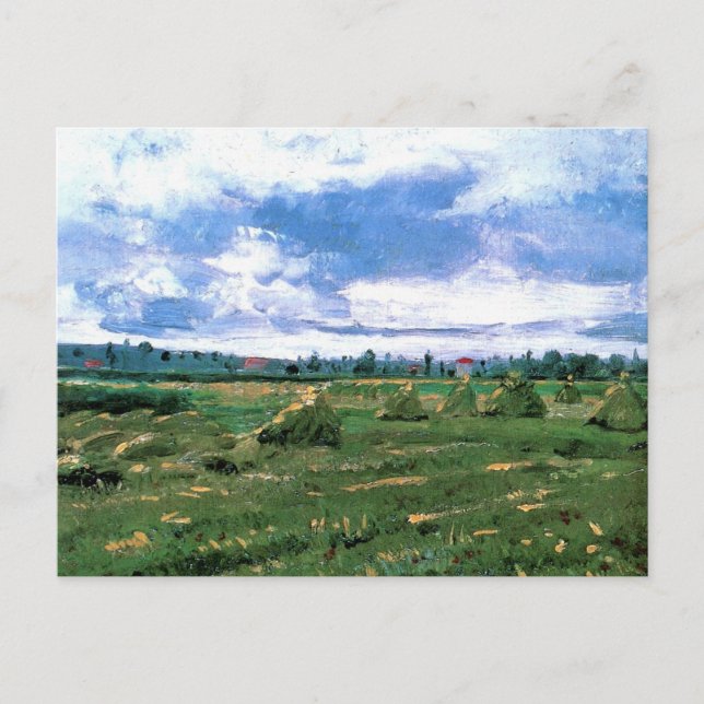 Wheat Fields with Haystacks by Vincent van Gogh Postcard (Front)
