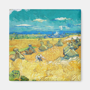 Wheat Fields with Reaper, 1890 by Vincent van Gogh Magnet