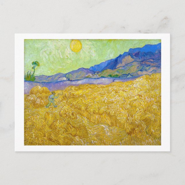 Wheat Fields with Reaper at Sunrise Van Gogh Postcard (Front)