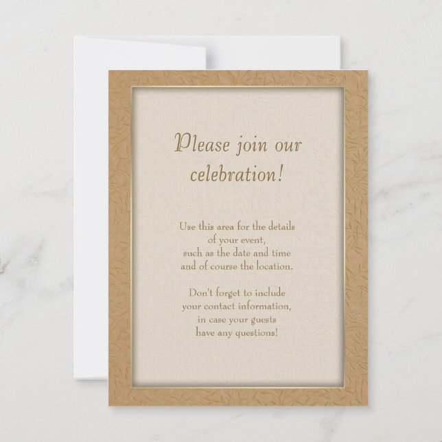 Wheat Gold Embossed Leaf Vines Invitation (Back)