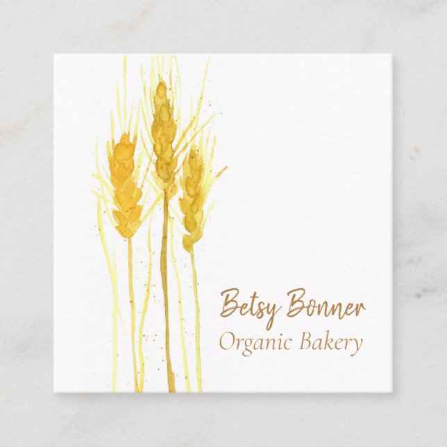 Wheat Grain Watercolor Bread Bakery Square Business Card (Front)
