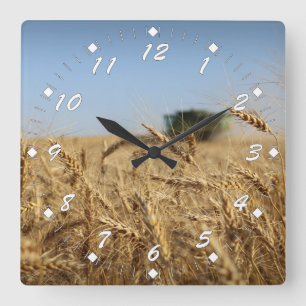 Wheat Harvest Green Combine Square Wall Clock