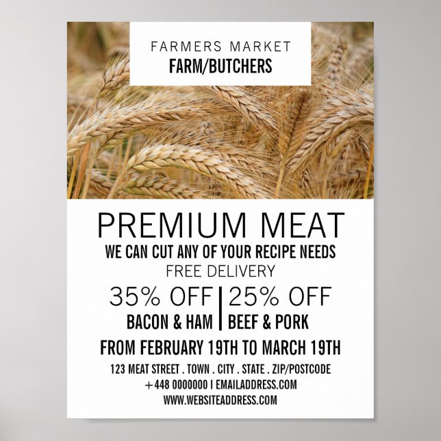 Wheat in Field, Farmer & Butcher Advertising Poster (Front)