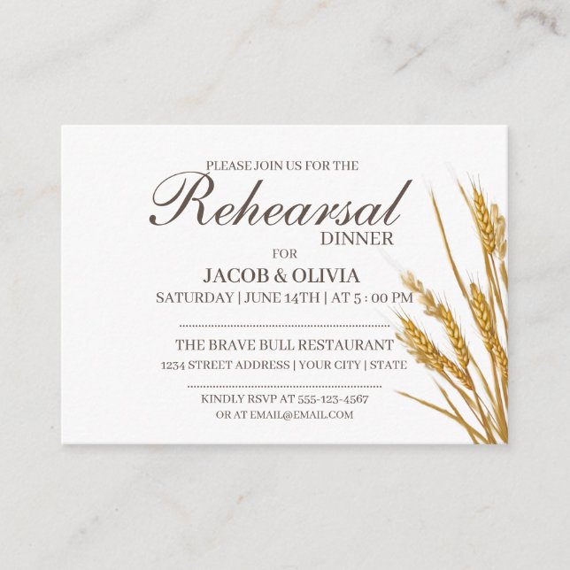 Wheat REHEARSAL DINNER invitation  (Front)