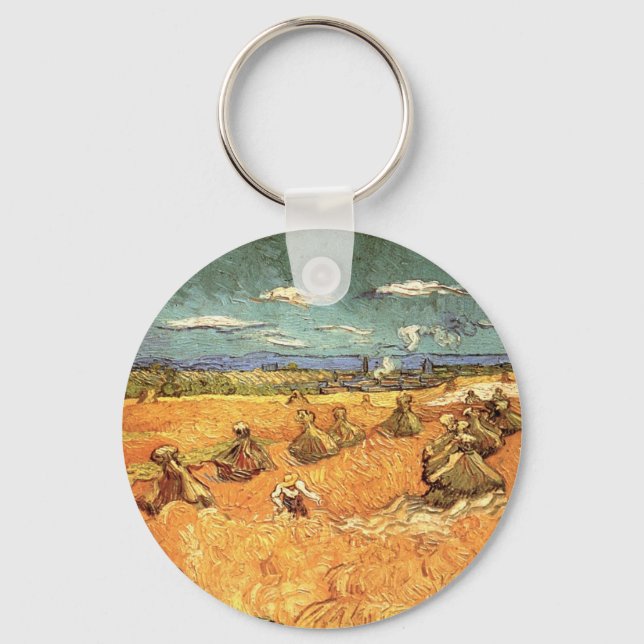 Wheat Stacks with Reaper by Vincent van Gogh Key Ring (Front)