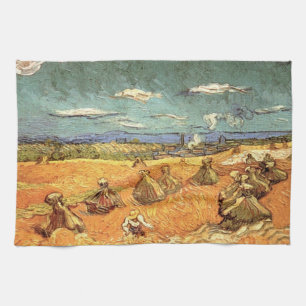 Wheat Stacks with Reaper by Vincent van Gogh Tea Towel