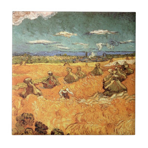 Wheat Stacks with Reaper by Vincent van Gogh Tile
