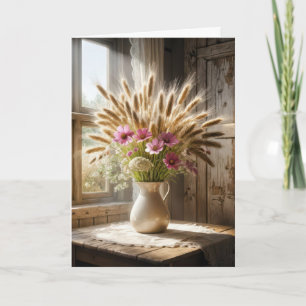 Wheat Stalk Wildflower Bouquet Sympathy Card