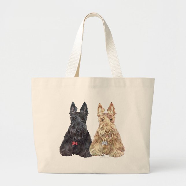 Wheaten and Black Scottie Dogs Large Tote Bag (Front)
