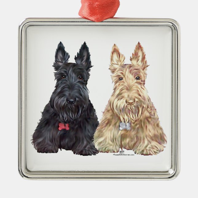 Wheaten and Black Scottie Dogs Metal Tree Decoration (Front)