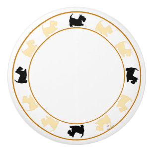 Wheaten and Black Scottish Terriers Ceramic Knob