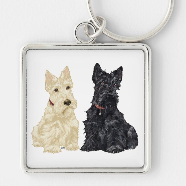 Wheaten and Black Scottish Terriers Key Ring (Front)