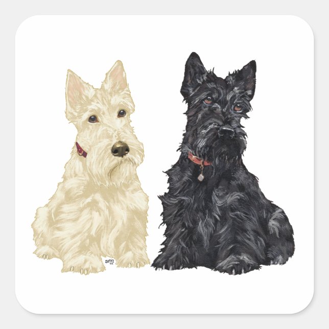 Wheaten and Black Scottish Terriers Square Sticker (Front)