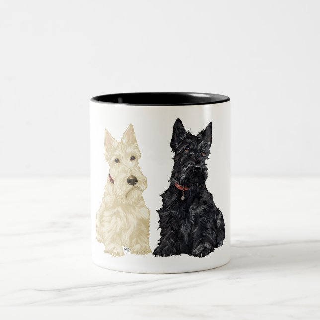 Wheaten and Black Scottish Terriers Two-Tone Coffee Mug (Center)