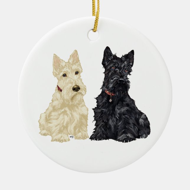Wheaten & Black Scottie Dog Ornament (Front)