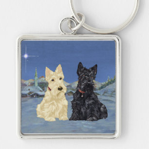 Wheaten Black Scotties Christmas Key Ring