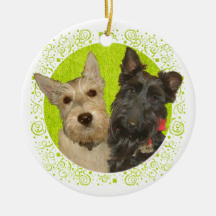 Wheaten & Black Scottish Terriers Ceramic Tree Decoration