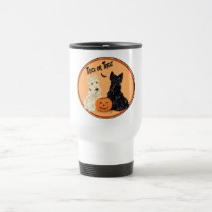 Wheaten & Black Scottish Terriers Halloween Travel Mug