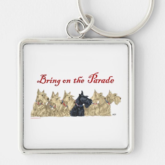 Wheaten & Black Scottish Terriers Key Ring (Front)