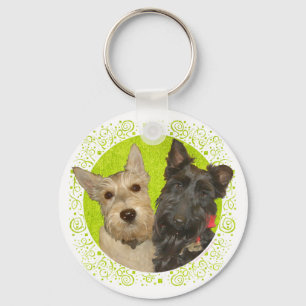 Wheaten & Black Scottish Terriers Key Ring